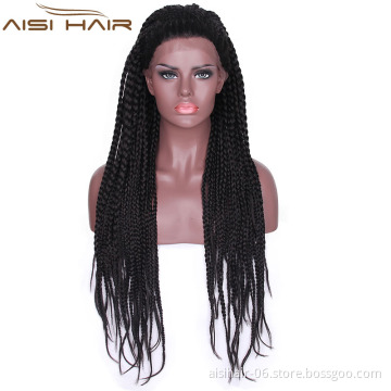 Aisi Hair Heat Resistant Black Color Glueless Lace Front Wig Long Straight Braid Box Lace Front Wigs For Black Women